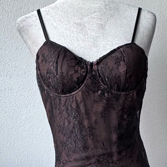 Commense Black Lace Dress Bronze Lining Bustier Straps Small NEW - Picture 2 of 14